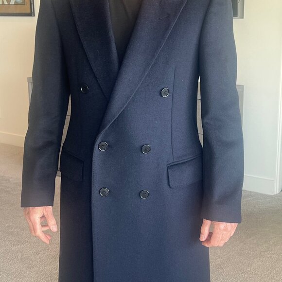 Vintage Men's San Remo Long Dress Coat, Navy, 38R - Picture 1 of 11